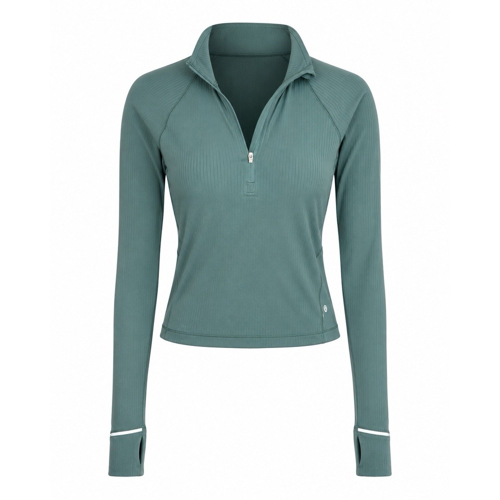 Lululemon Pullover 8 Teal It's Rulu Run Ribbed Half Zip Athleisure Cropped